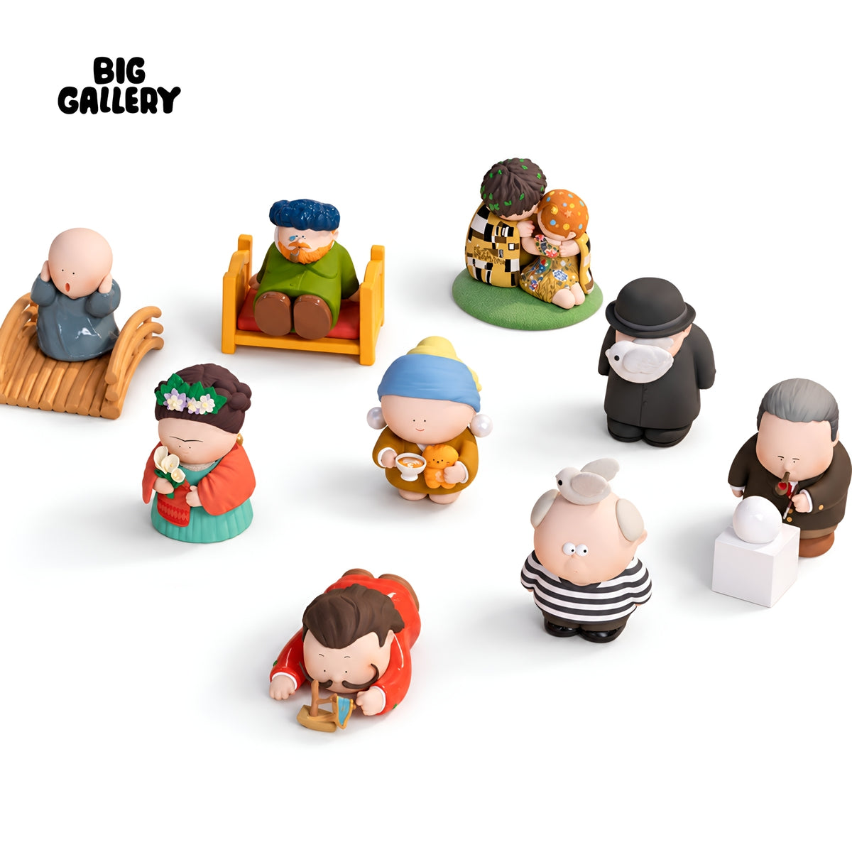 Multiple Great Artists blind box figures set on a white background by BigGallery, collectible art toys assortment