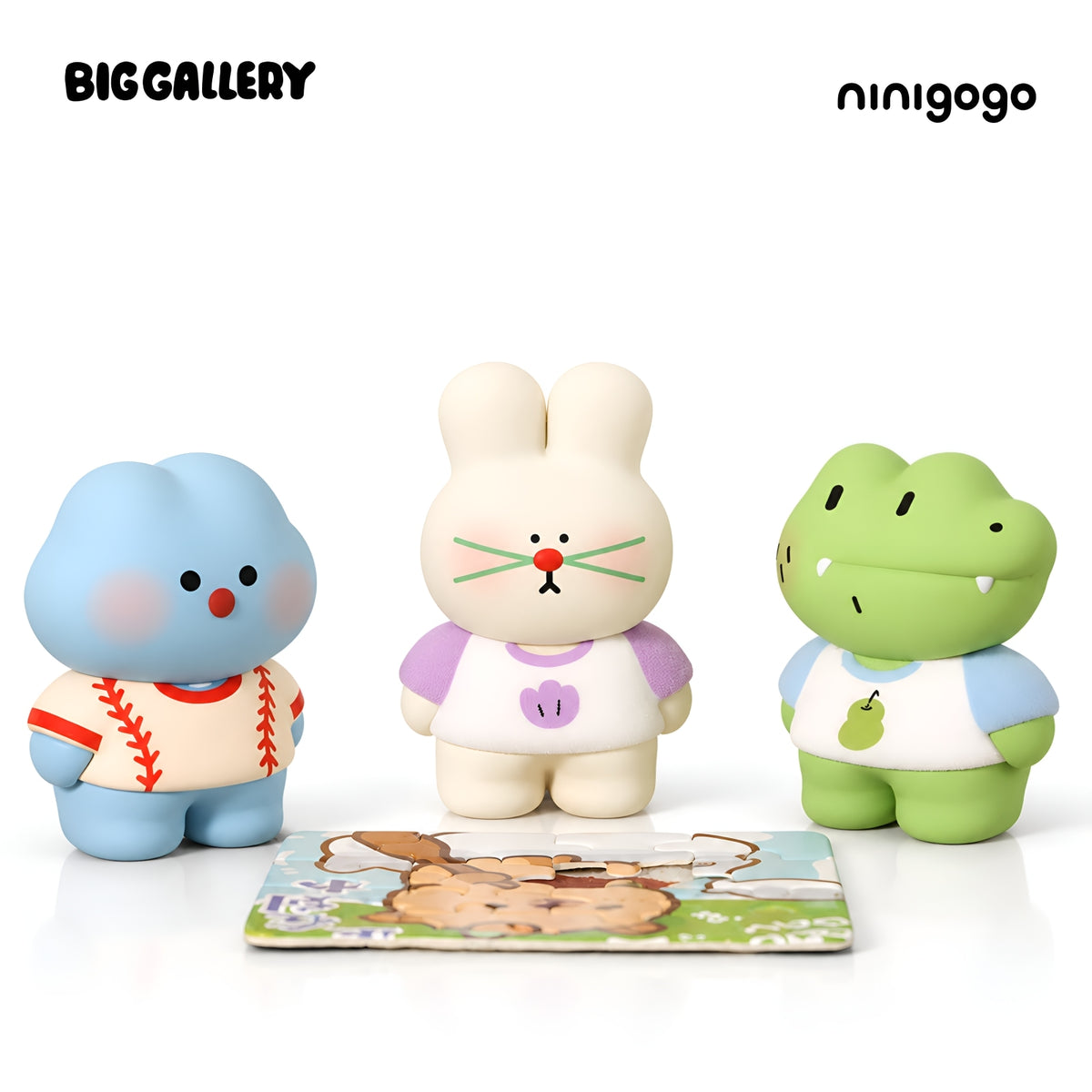 BigGallery x Ninigogo Happy Day Series blind box figures collection on white background featuring three cute collectible character toys