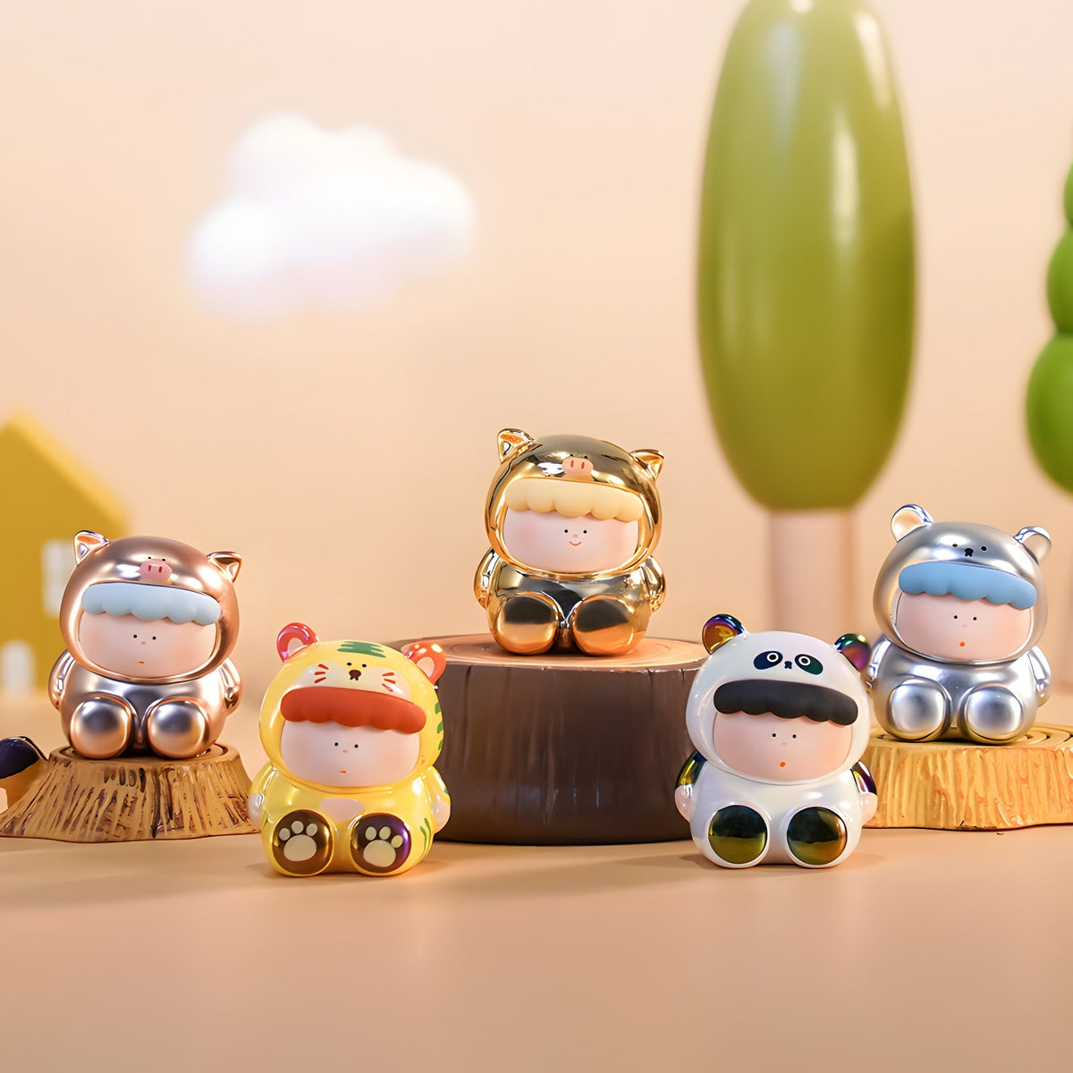 Curious Baby Series Blind Box cute animal figure set with penguin, duck, cat, bear and seal inspired designs
