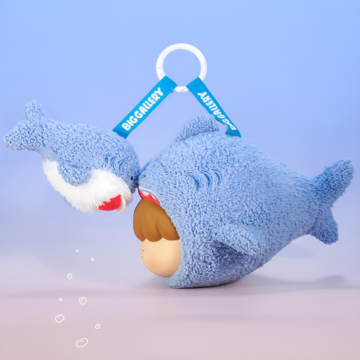 Fluffy Shark Plush Charm side view showing its soft plush texture