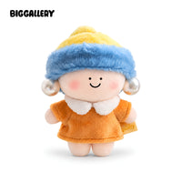Girl with a Pearl Earring Plush Charm by BigGallery on a white background, featuring a soft blue headscarf, pearl earrings and orange dress