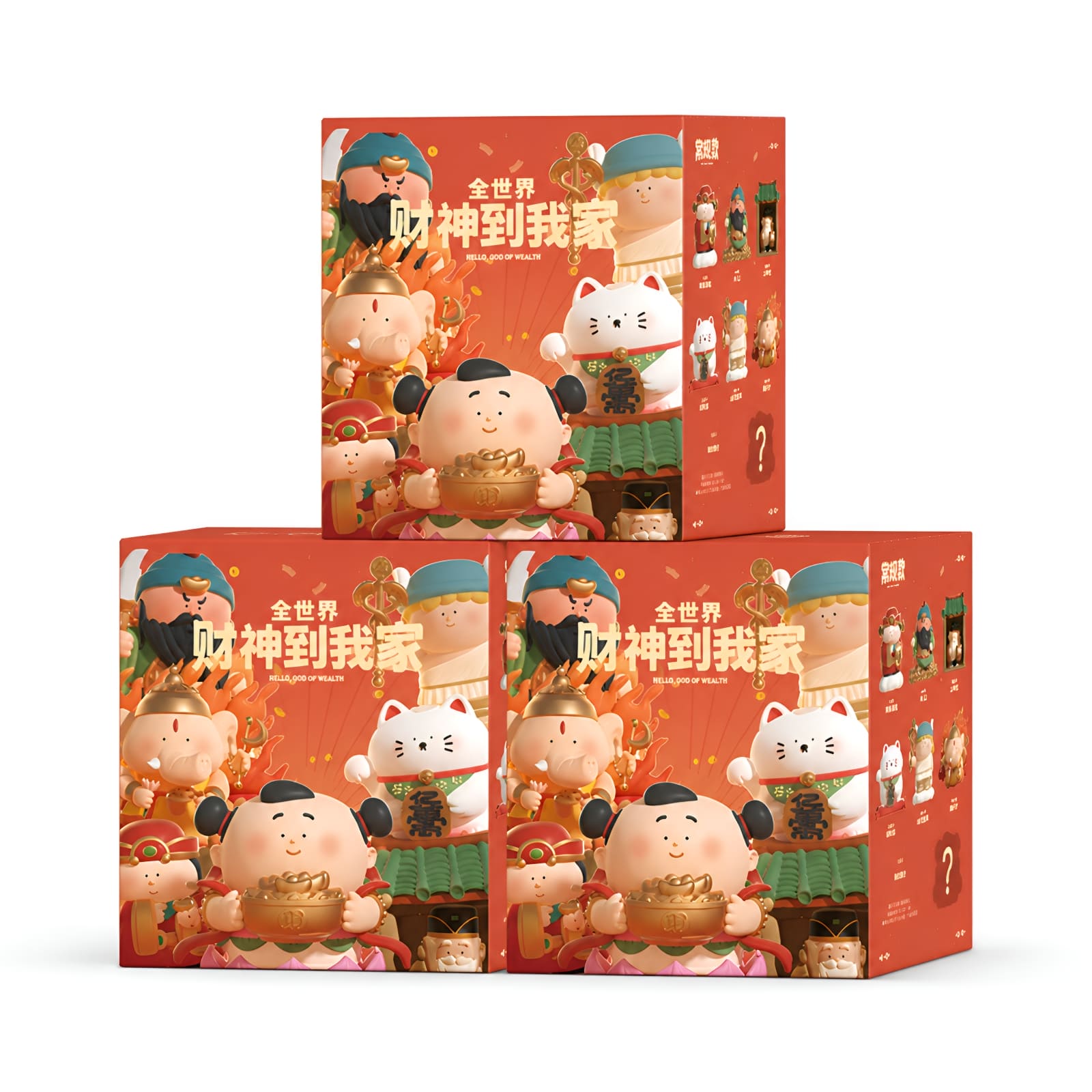 GODS OF WEALTH Series Blind Box packaging by BigGallery featuring collectible fortune-themed designer toy characters