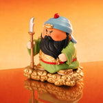 Detailed view of Guan Yu God of Wealth Figure with Green Dragon Crescent Blade and golden cloud platform