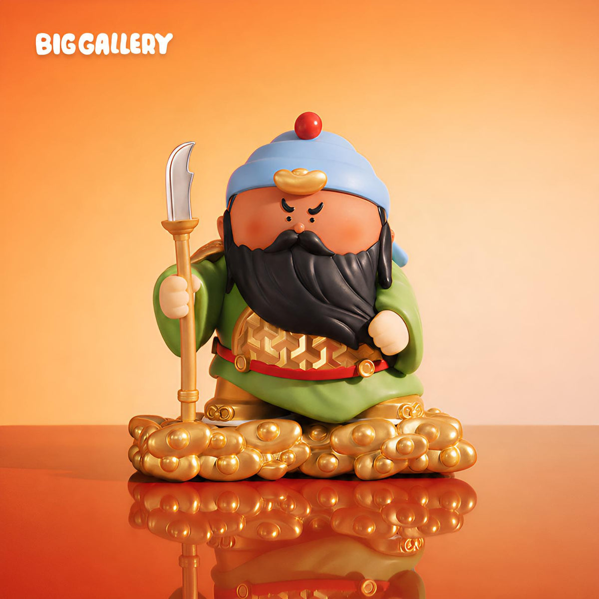 Guan Yu God of Wealth Figure front view with golden cloud base and traditional Chinese warrior design