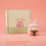 Have Fun Day Bunny Candle Holder Set with gift box and two cake scented candles included