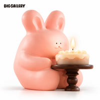 Have Fun Day Bunny Candle Holder Set by BigGallery featuring a cute pink bunny with cake-shaped candle holder on a white background
