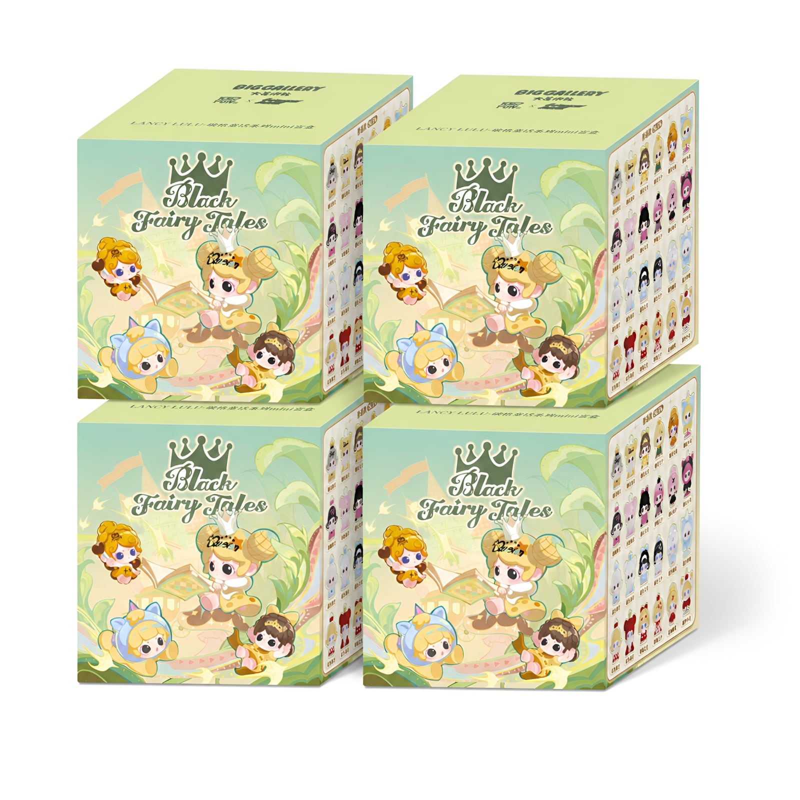LANCY LULU Black Fairy Tales Series Mini Blind Box 4 pack packaging design