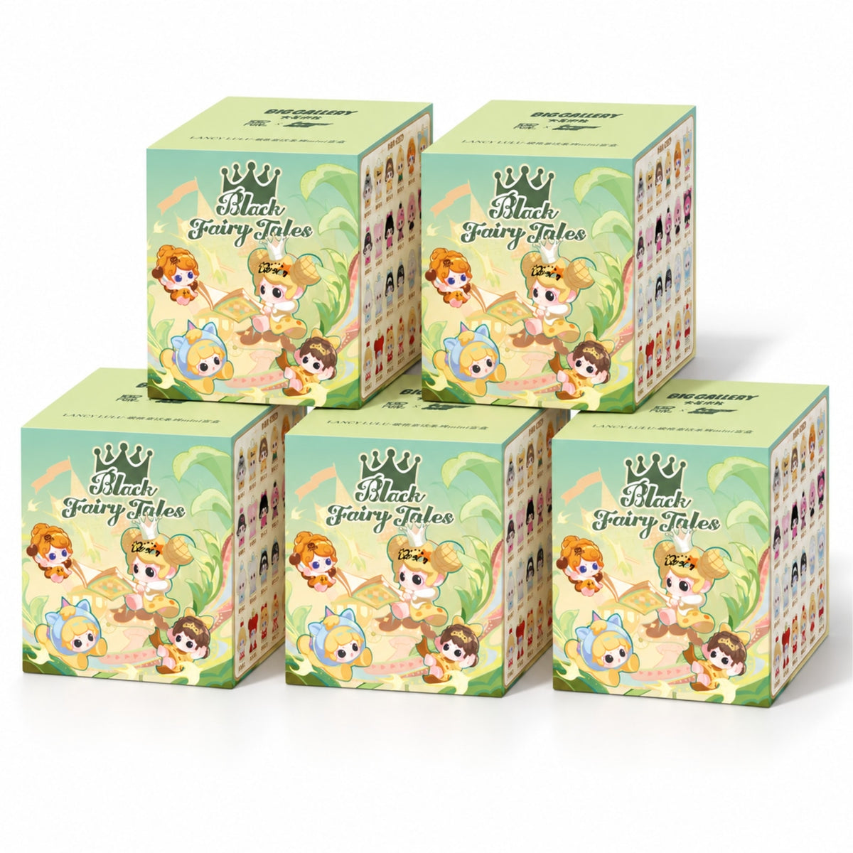 LANCY LULU Black Fairy Tales Series Mini Blind Box 5-pack packaging design.
