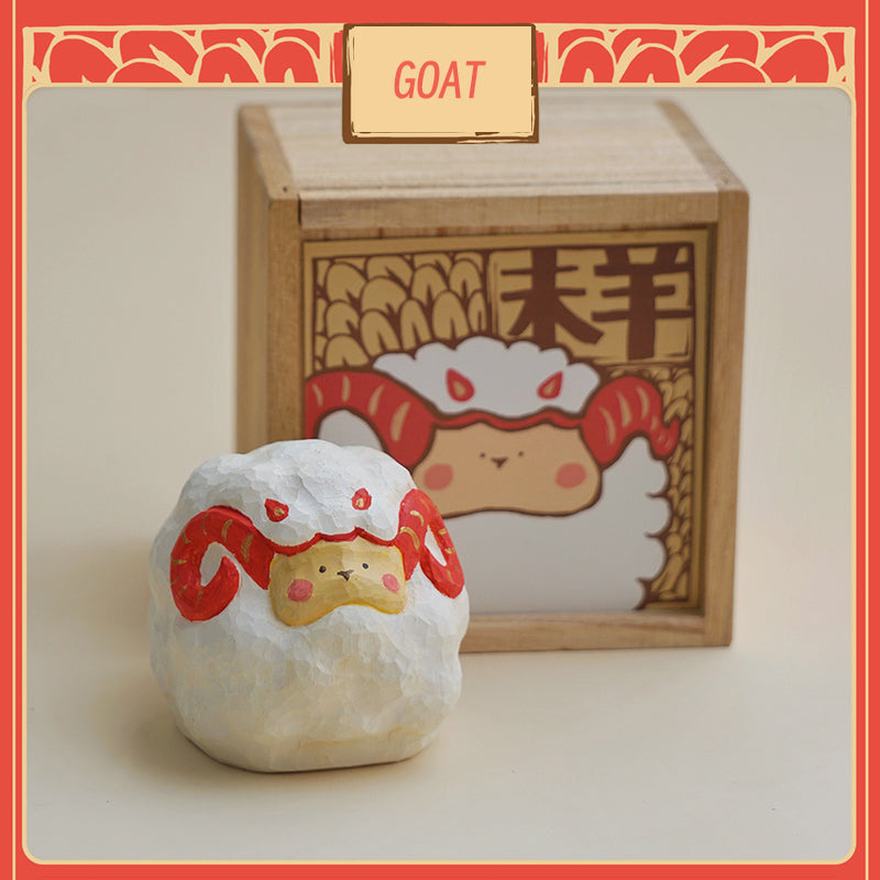 Lunar Zodiac Goat figure by BigGallery with matching display box, cute collectible zodiac animal figure