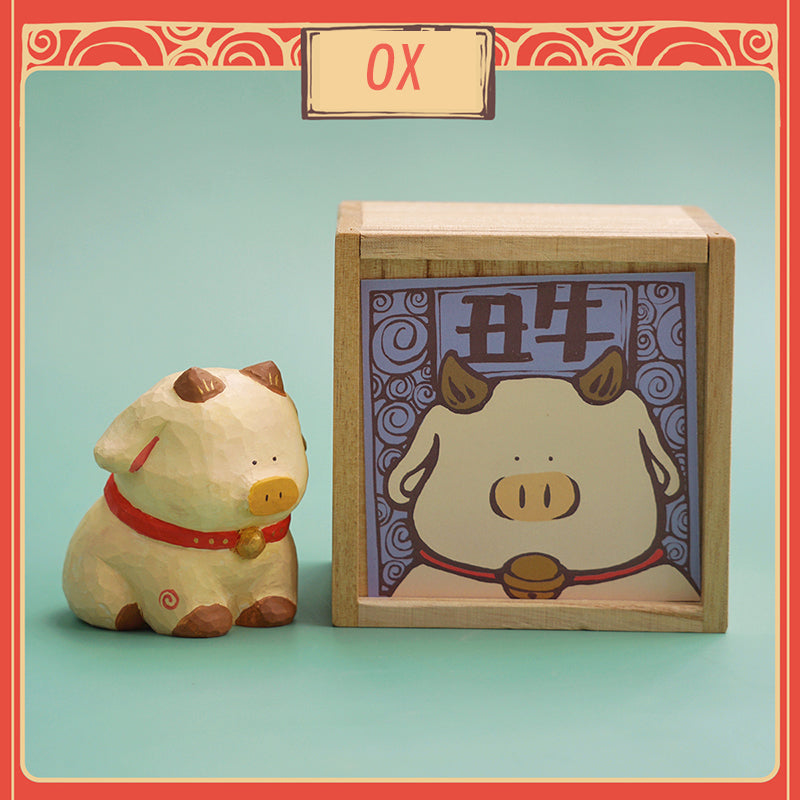 Lunar Zodiac Ox figure by BigGallery with matching display box, collectible zodiac animal figure