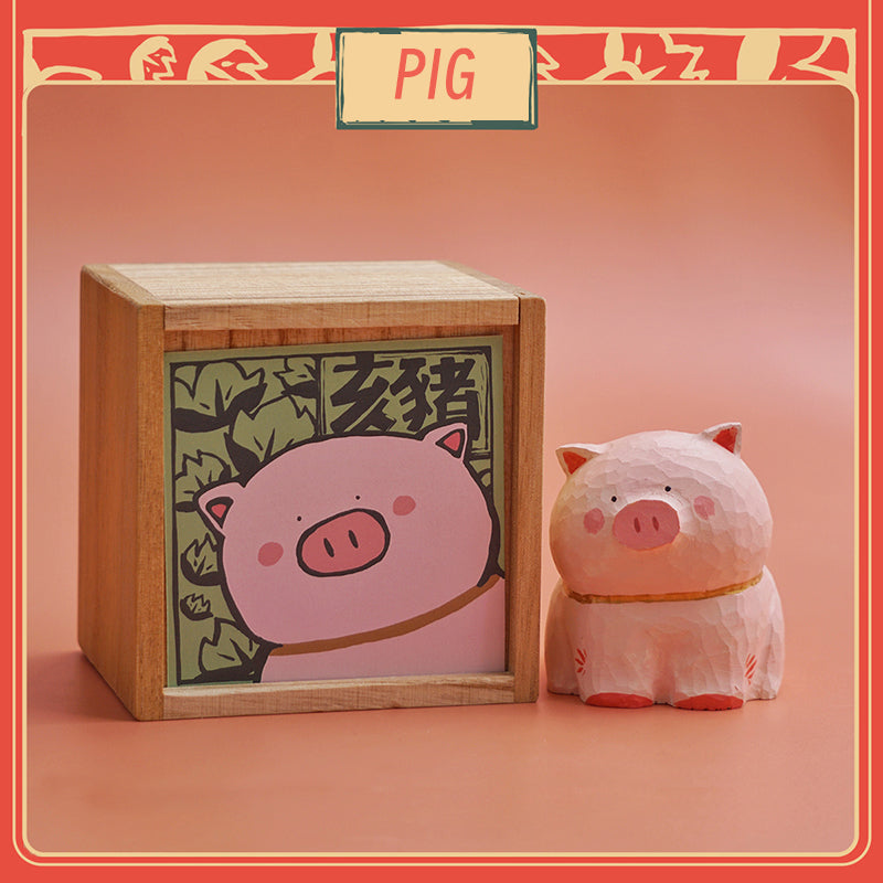 Lunar Zodiac Pig figure by BigGallery with matching display box, cute collectible zodiac animal figure