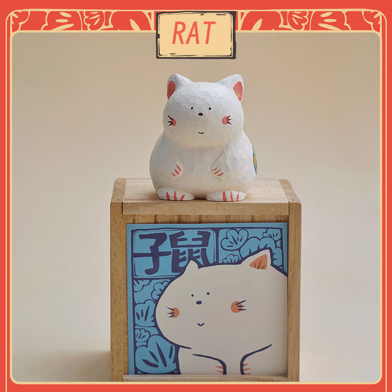 Lunar Zodiac Rat figure by BigGallery with matching display box, cute collectible zodiac animal art figure