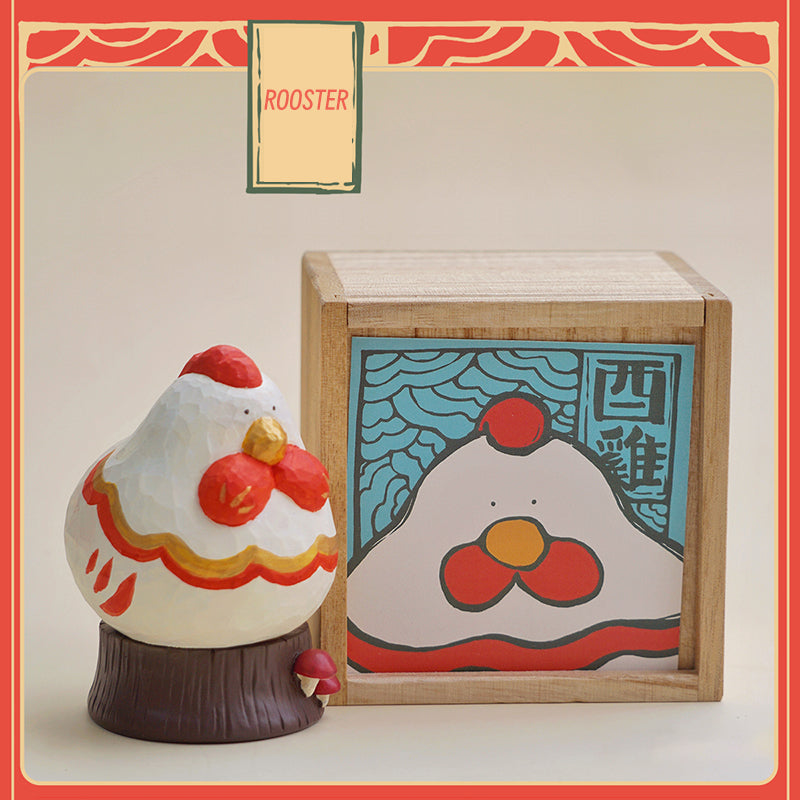 Lunar Zodiac Rooster figure by BigGallery with matching display box, collectible zodiac animal figure