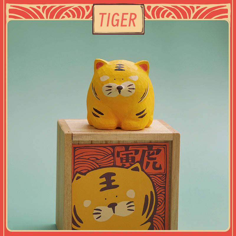 Lunar Zodiac Tiger figure by BigGallery with matching display box, cute collectible zodiac animal figure