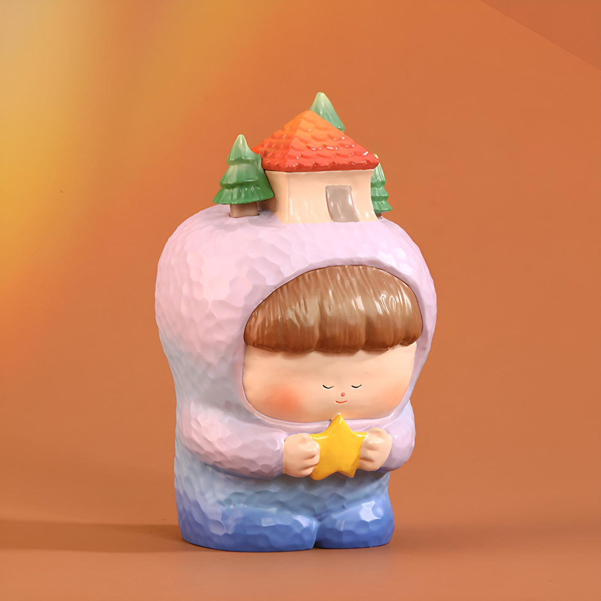 Side angle view of the Make A Wish Series collectible figure by BigGallery with pastel colors, star detail, and whimsical house design