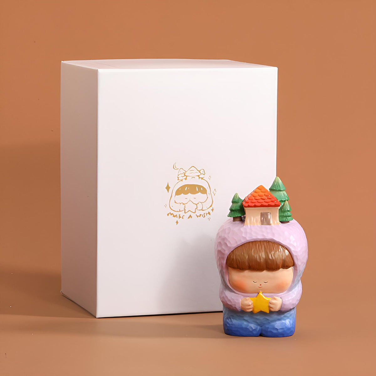 Make A Wish Series figure by BigGallery displayed with its white packaging box, featuring a cute collectible designer toy holding a star