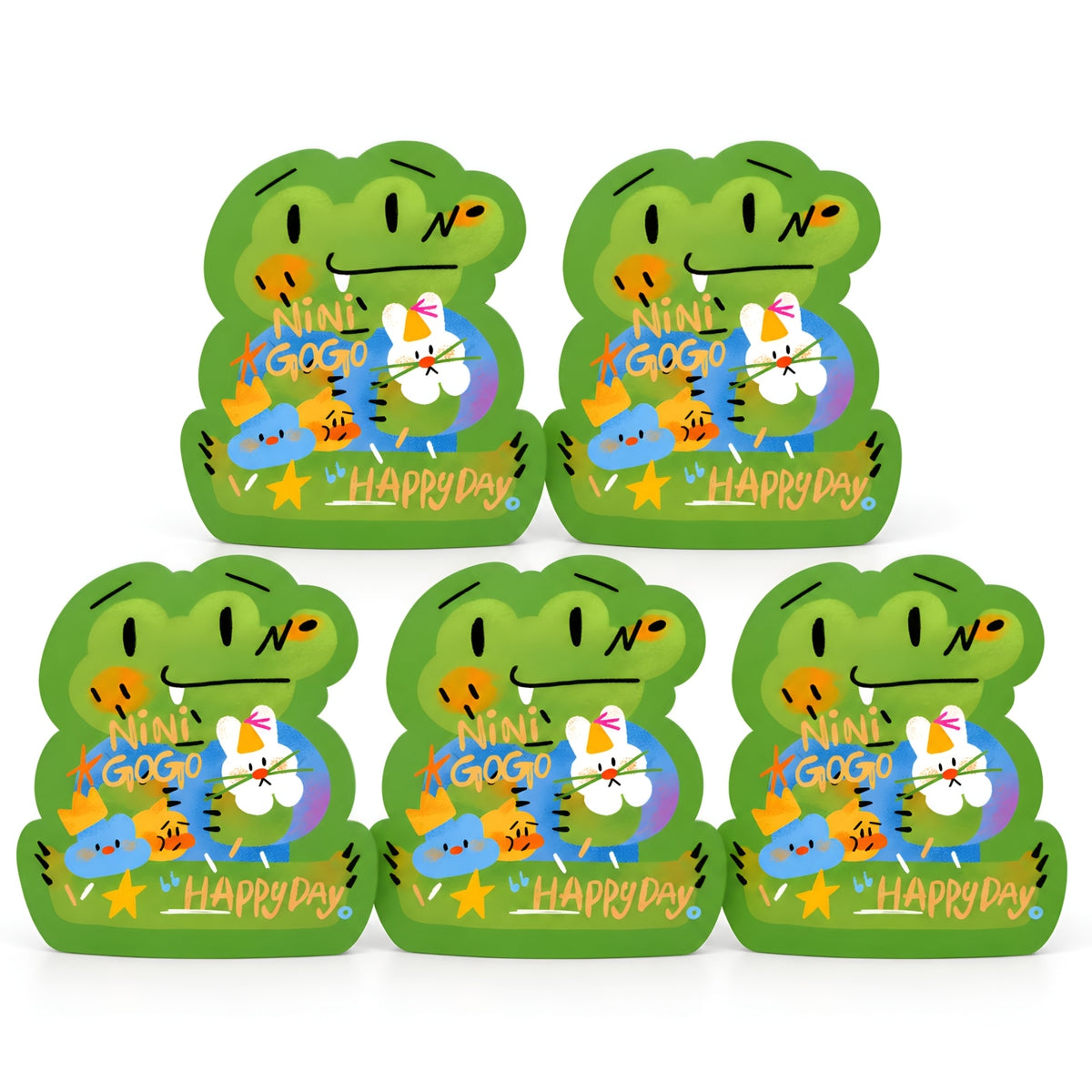 NINIGOGO Happy Day 5-pack blind box packaging featuring collectible toy designs.