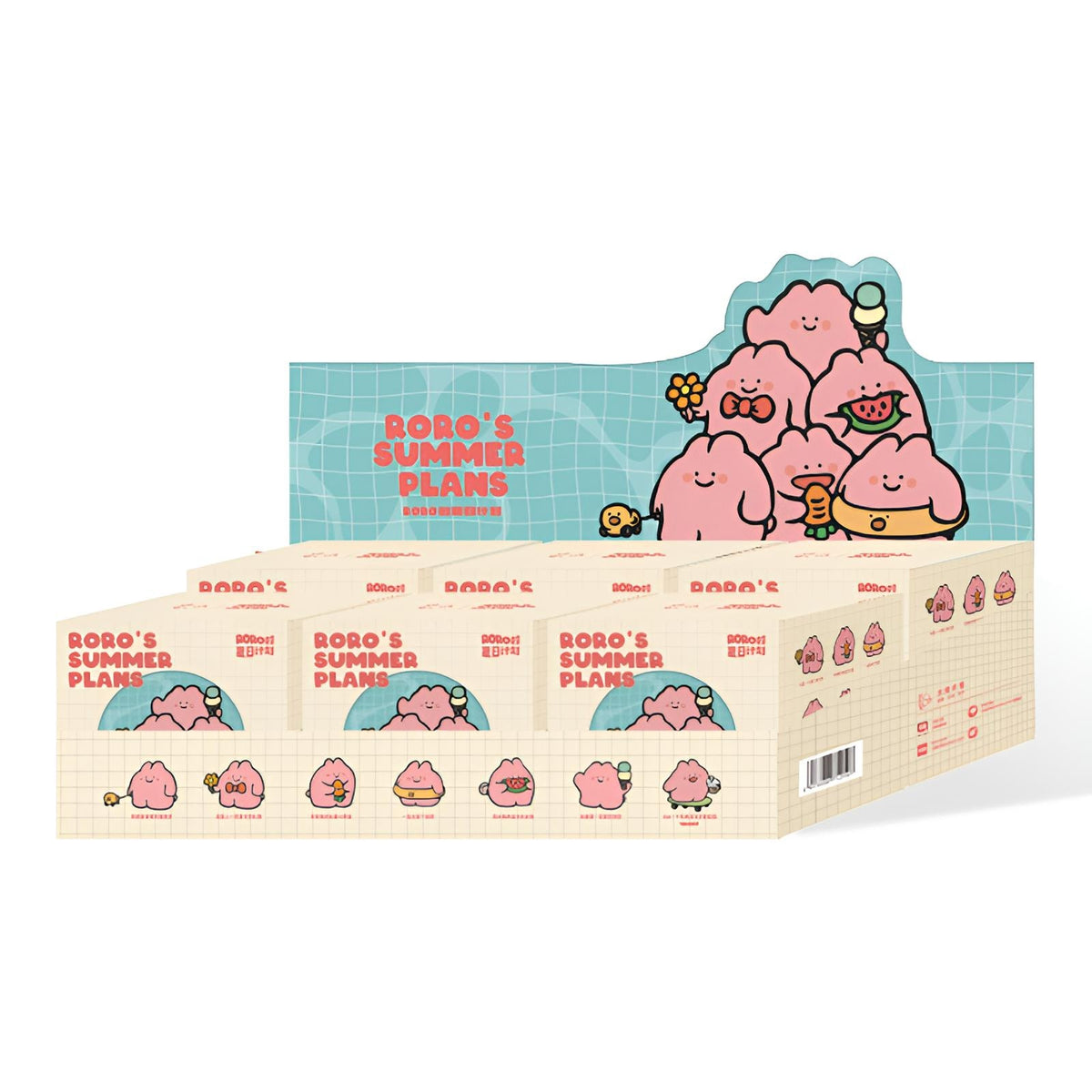 Full case packaging for Roro’s Summer Plans Series Blind Box by BigGallery with six plush blind boxes