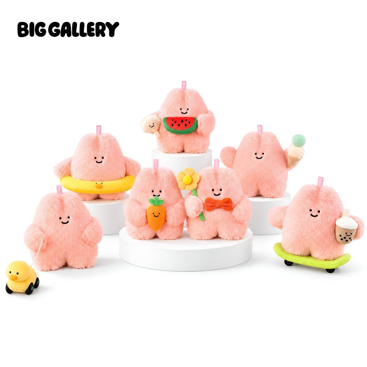 Roro’s Summer Plans Series Blind Box full collection by BigGallery featuring six soft plush summer-themed collectible figures on a clean white background