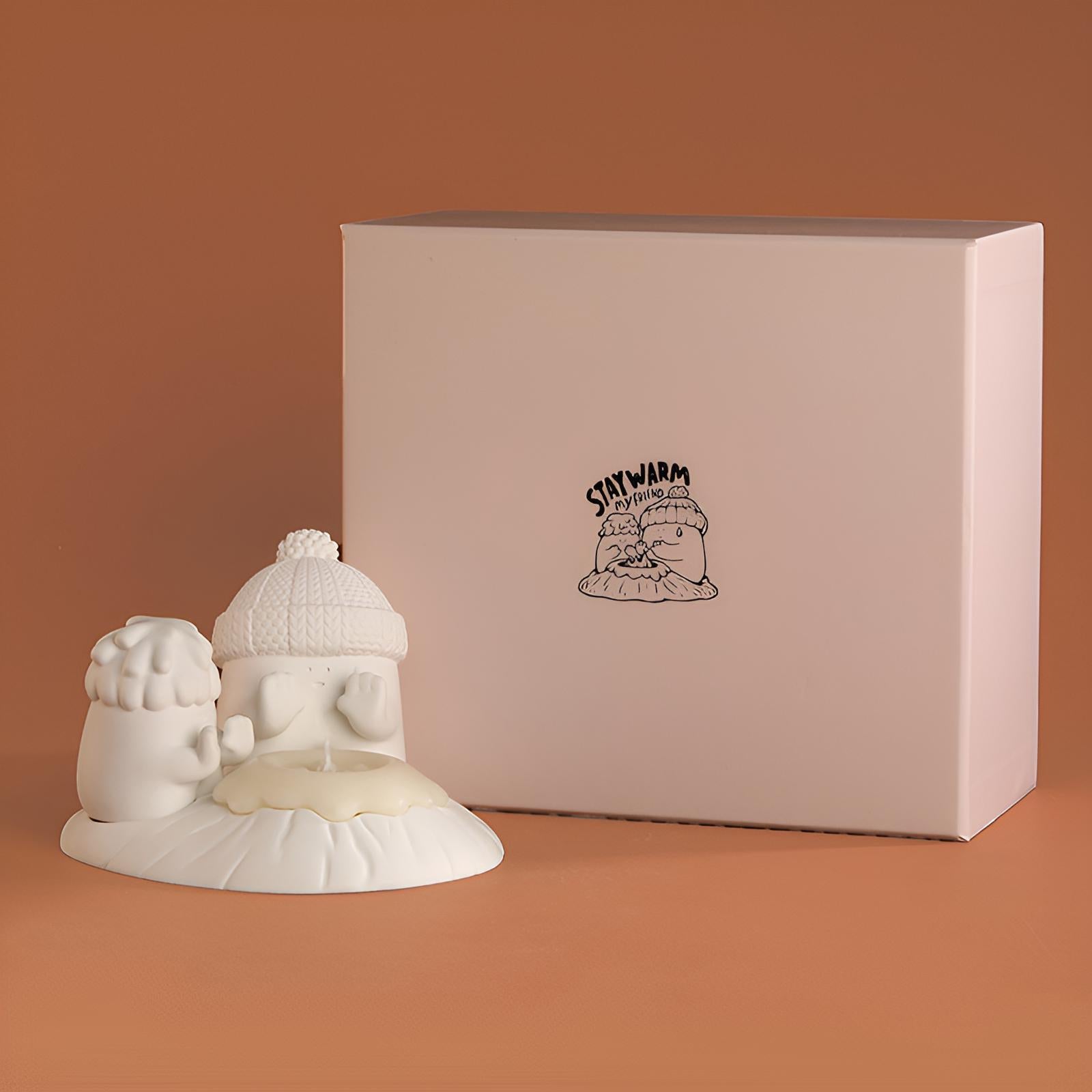 Stay Warm, My Friend Snowman Candle Holder Set with gift box packaging, a cozy winter candle gift
