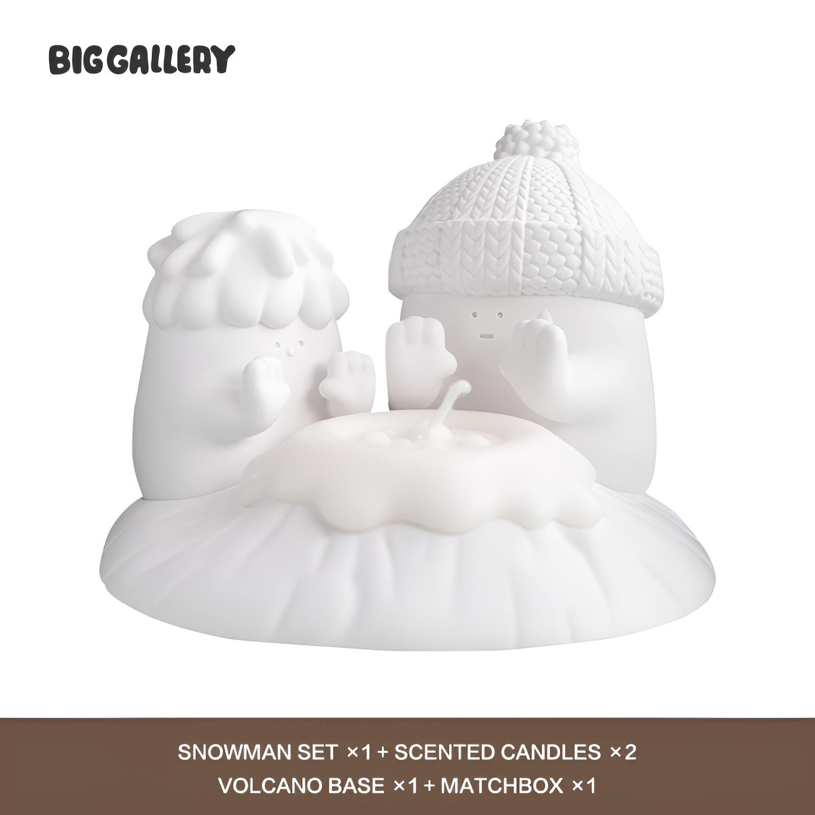 Stay Warm, My Friend Snowman Candle Holder Set including snowman set, scented candles, volcano base, and matchbox