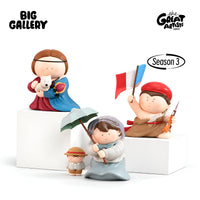 The Great Artist Figures Season 3 collectible art figures set on a white background including Woman with a Parasol, Lady with an Ermine and Liberty Leading the People