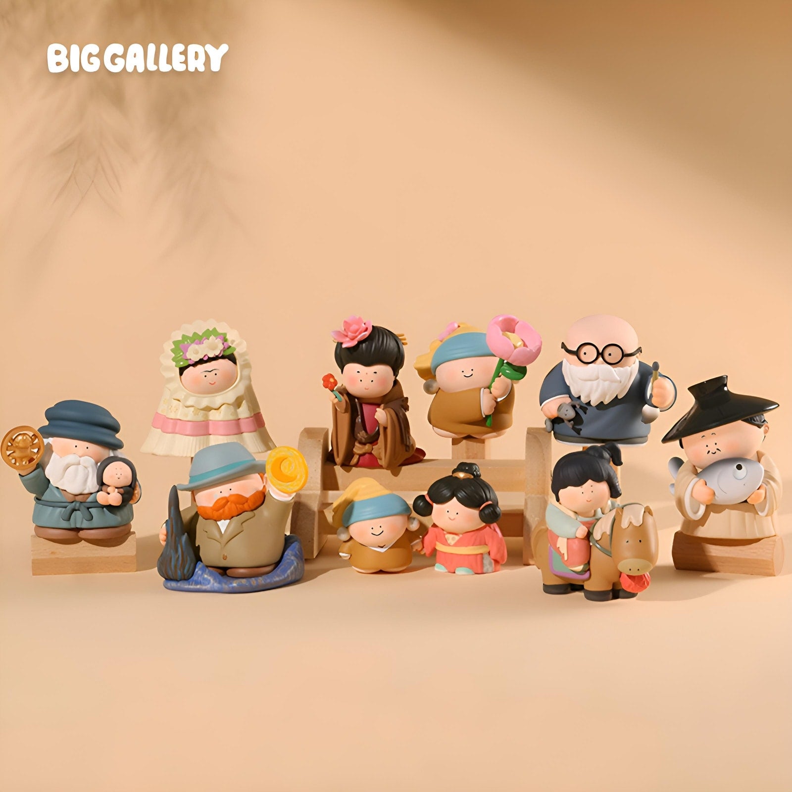 Full character lineup from The Great Artist Series – East Meets West Blind Box by BigGallery, featuring collectible figures inspired by Eastern and Western art