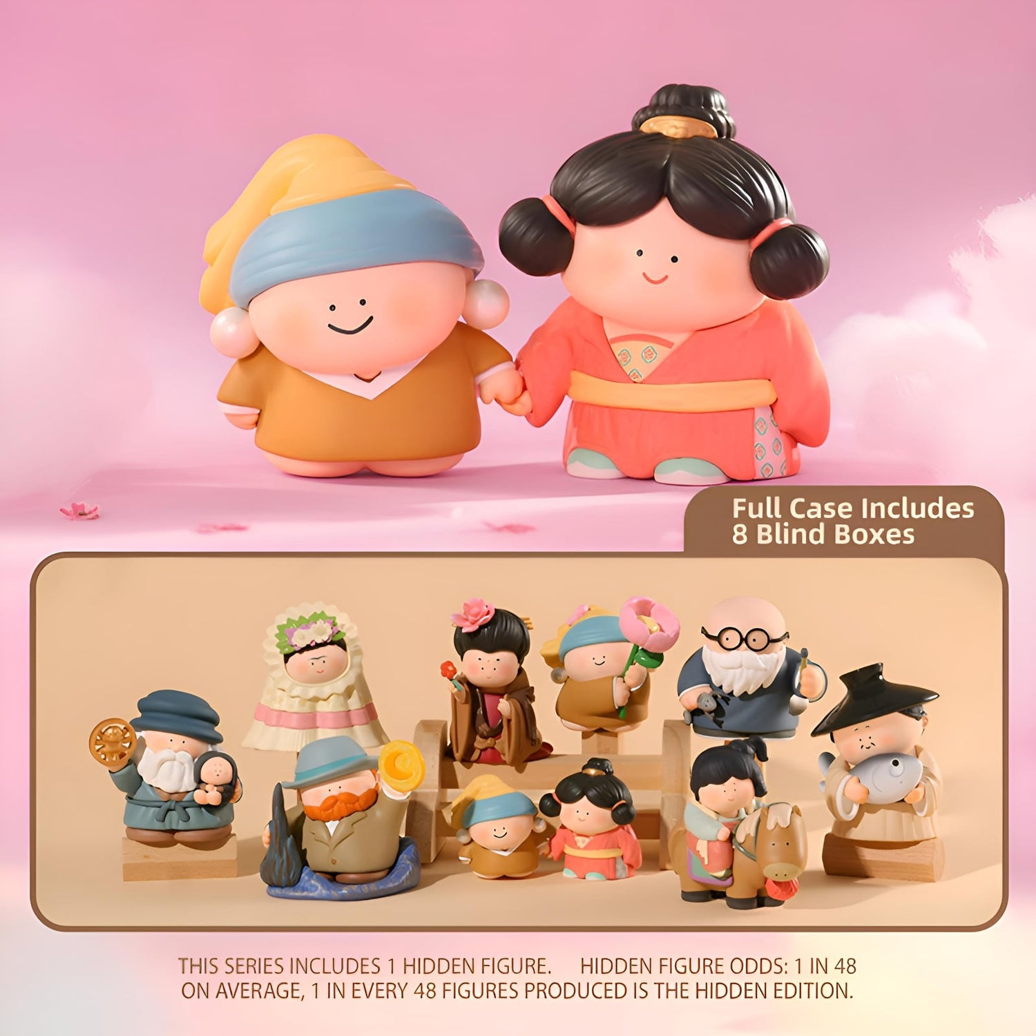 The Great Artist Series – East Meets West Blind Box full case with eight boxes, regular figure lineup, and hidden figure odds of 1 in 48