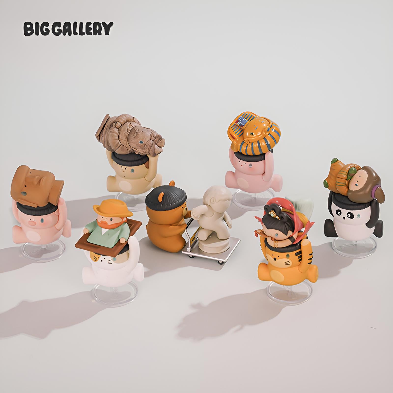 The Museum Bandits Series Blind Box collection display featuring six museum-inspired collectible figures by BigGallery
