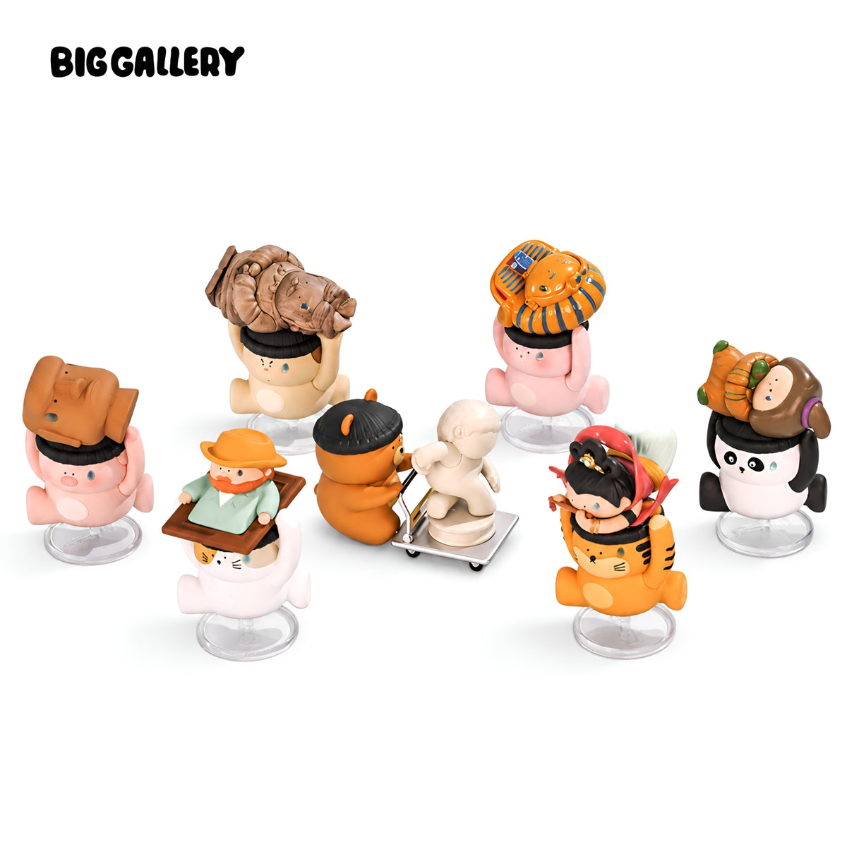 The Museum Bandits Series Blind Box collection by BigGallery featuring six museum-inspired collectible figures displayed on a white background