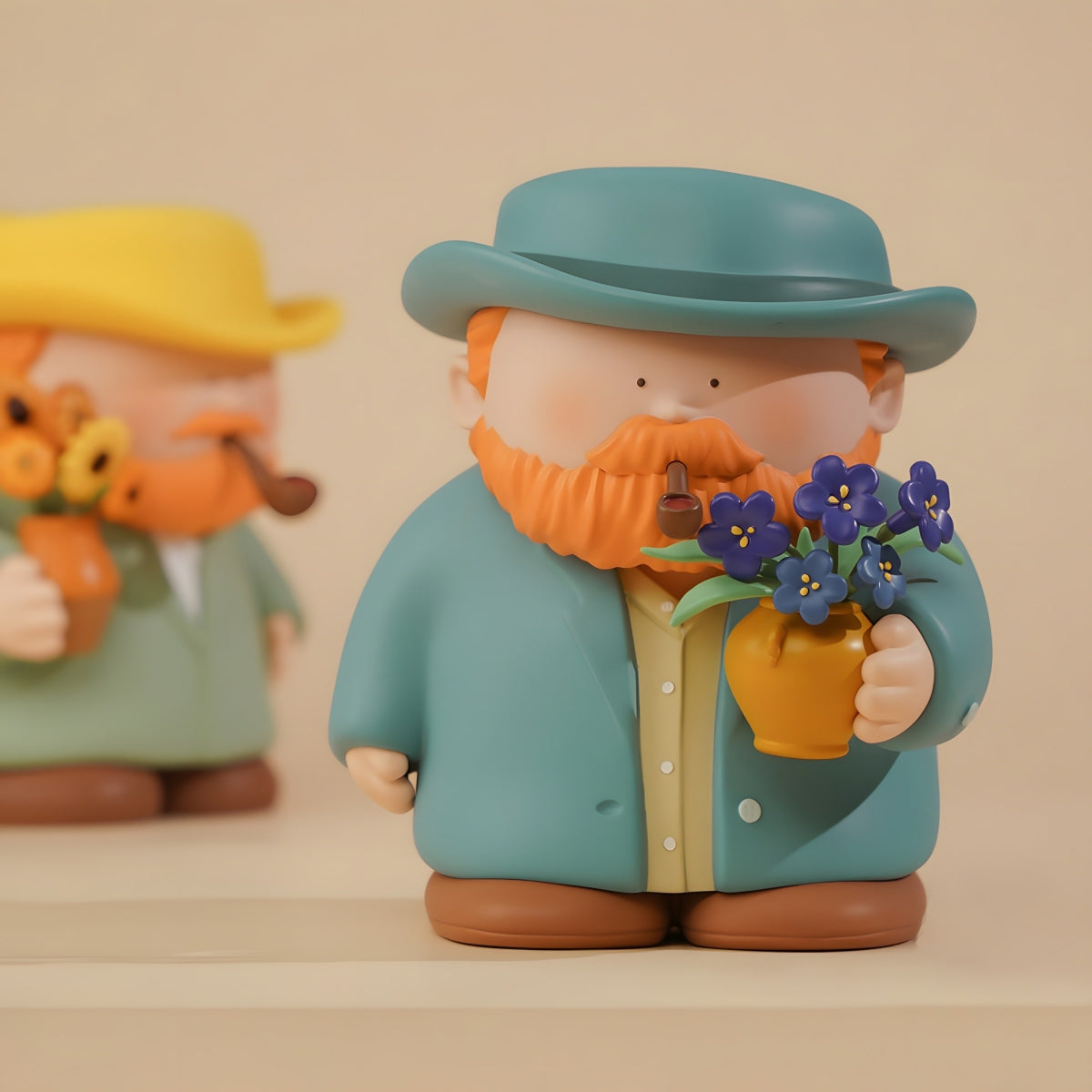 Van Gogh & Irises art toy figure with floral details and soft depth photography by BigGallery