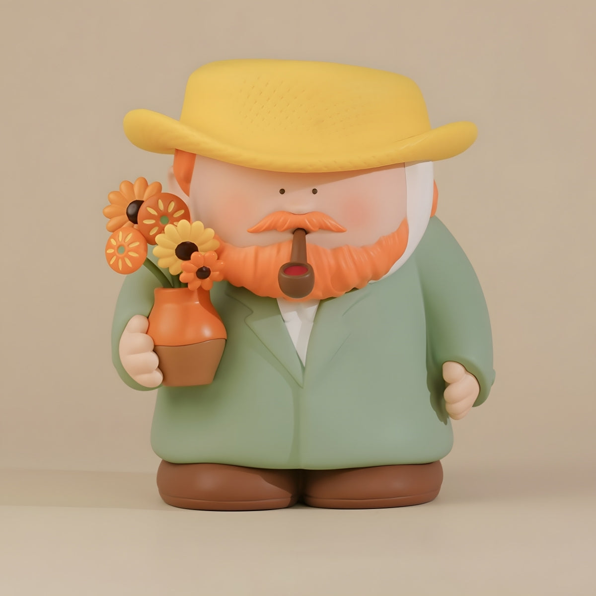 Van Gogh & Sunflowers designer toy figure holding sunflower bouquet from The Great Artists Series