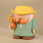 Side angle view of Van Gogh & Sunflowers collectible vinyl figure inspired by Vincent van Gogh