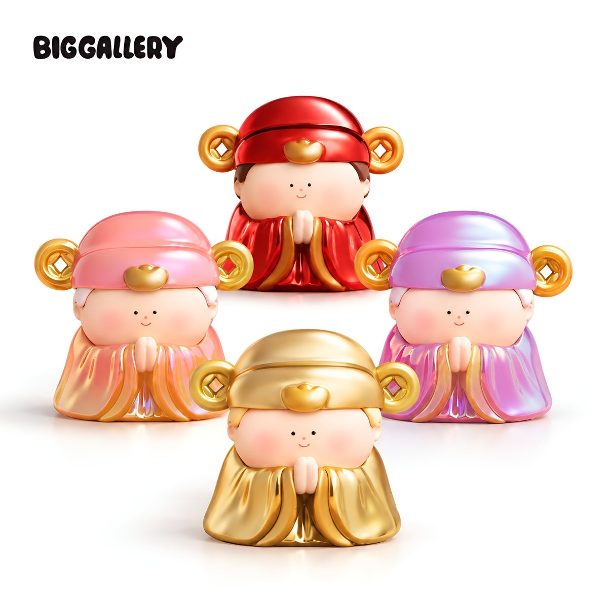 Wealth & Blessings Together Series Blind Bag by BigGallery featuring four colorful Lucky Mini Beans collectible figures on a white background
