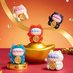 Wealth & Blessings Together Series Blind Bag fortune characters displayed with lucky pouches, cats, koi, and wealth symbols