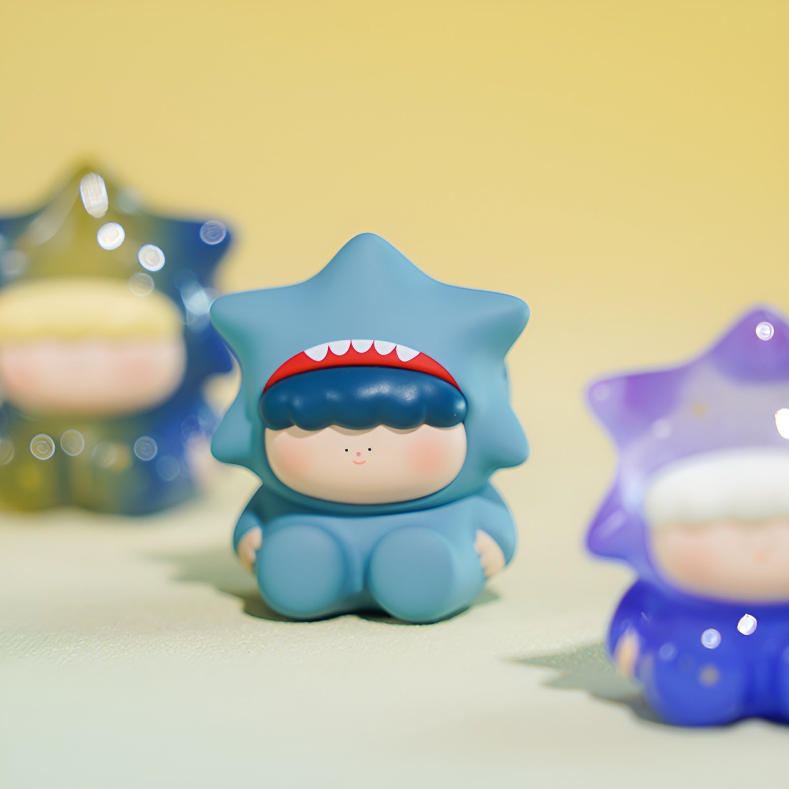 Little Shark Star Mini Bean from Wishing Stars Series Blind Bag shown in a close-up collectible figure display