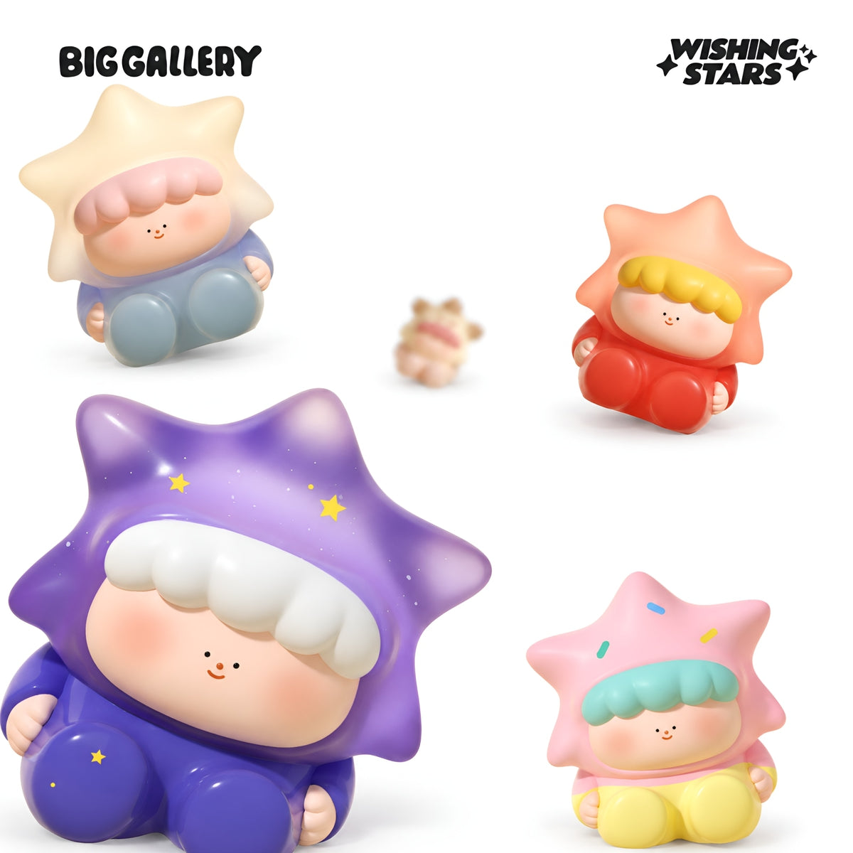 Wishing Stars Series Blind Bag collectible figures by BigGallery displayed on a white background, featuring dreamy star-inspired Mini Beans designer toys